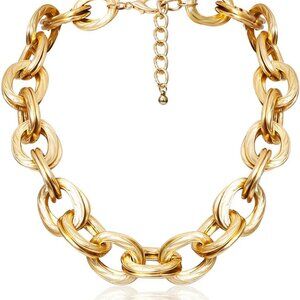 Gold Choker Necklace Cuban Link Double O Chain for Women Punk Hip-hop
